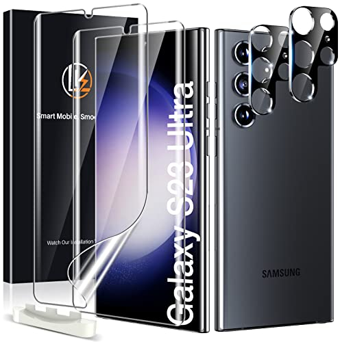 LK [2+2 Piezas Compatible con 2 Piezas TPU Protector de Pantalla Samsung Galaxy S23 Ultra 5G con 2 Piezas Cristal Templado Protector Camara Galaxy S23 Ultra, Equipado con Marco de Posicionamiento