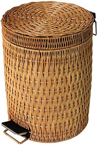 crw Poubelles étagées, poubelles Amovibles en rotin et Osier, pour poubelles ménagères et de Cuisine, poubelles Rondes avec Couvercle-A