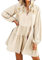 FANCYINN Damen Rüschen Glockenärmel Etuikleid Babydoll Leinen Casual Minikleid mit Taschen Langarm Aprikose XL
