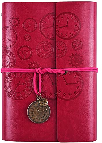 Diario di Viaggio in Pelle, Ricaricabile, con Rilegatura a Spirale Vintage, Quaderno di Viaggio Taccuino in Pelle, con Carta a Righe, Regalo per Ragazze, Ragazzi, Formato A6, 18 x 13 cm, colore rosa