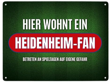 Hier wohnt ein Heidenheim-Fan Metallschild XXL mit Rasen Motiv