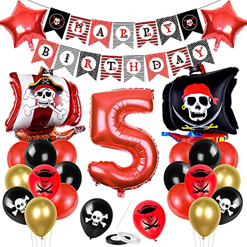 Piratenschiff Luftballons Set, Piratenschiff Geburtstag Deko, Geburtstagsdeko 5 Jahr Jungen, Luftballon 5 piratenparty kindergeburtstag, 5 Jahr piratenparty deko