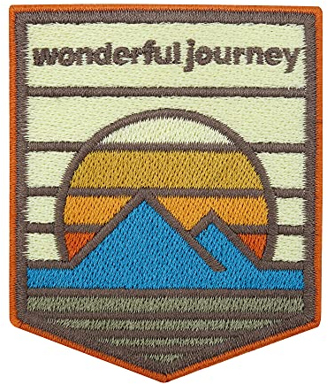 Finally Home Adventure Collection: Wonderful Journey Patch zum Aufbügeln | Wandern Outdoor Patches, Sonne & Berge Bügelflicken, Flicken, Aufnäher Wanderer Rucksäcke