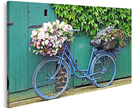 islandburner Bild auf Leinwand Fahrrad Blumen Bilder Wandbilder Poster