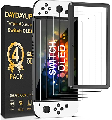 daydayup 4piezas Protector de Pantalla para Nintendo Switch OLED Cristal Templado Pantalla,fácil instalación Sin Burbujas, HD, a Prueba de Rotura, arañazos-Resistente