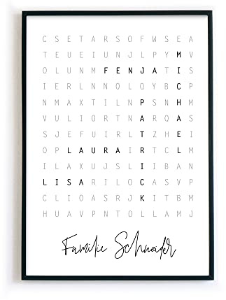 Poster Familie – Namen Bild Personalisiert - Kreuzworträtsel - Typographie/Quote - personalisiertes Geschenk - Zuhause - Familienposter - ohne Rahmen (Din A4 (21x29,7cm), Kreuzwort 1)