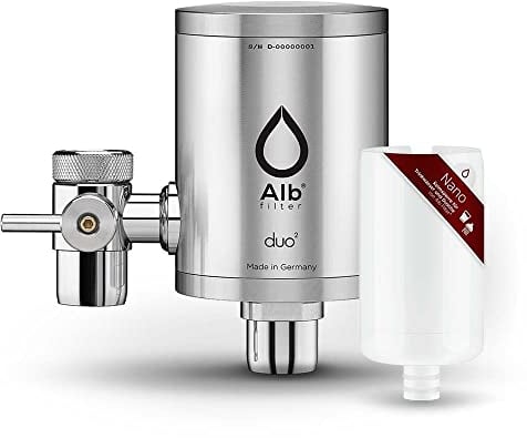Alb Filter® Duo Nano Trinkwasserfilter | Armatur Anschluss | Gegen Mikrokeime wie E. coli, Legionellen uvm. | Set mit Gehäuse und Kartusche | Made in Germany Edelstahl ohne Vorfilter