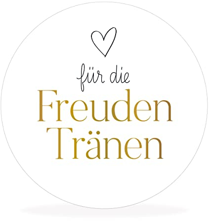 White&ivory, 50x runde Aufkleber, Sticker Für die Freudentränen | stilvolles Design: herz, gold | 4cm Durchmesser | selbstklebend | Gastgeschenke für Hochzeit Taufe Geburtstag