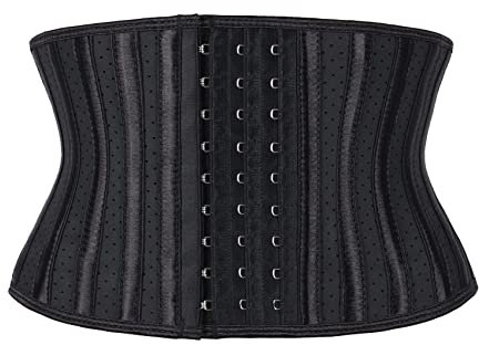 Atbuty Super Short Torso Waist Trainers Cincher Corset Tummy Shaper Slimming Latex Trimmer Girdle, Black (7'' Torso, Breathable, 25 Bones), XS