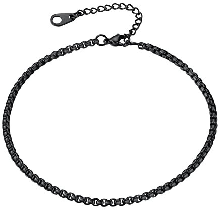 FindChic Bracelet de Cheville Noir Vénitienne Chaine de Pied Femme Acier Inoxydable 23 cm Raglable Chaines Fille Ajustable Bijoux Plage Ete Vacance