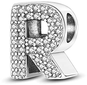 TINSLO Charm Anhänger Damen Buchstabe R für Armband 925 Sterling Silber Charms Beads passend für Pandora Armband und Halskette, Kompatibel mit Europäischen Armbänder für Frauen Mädchen