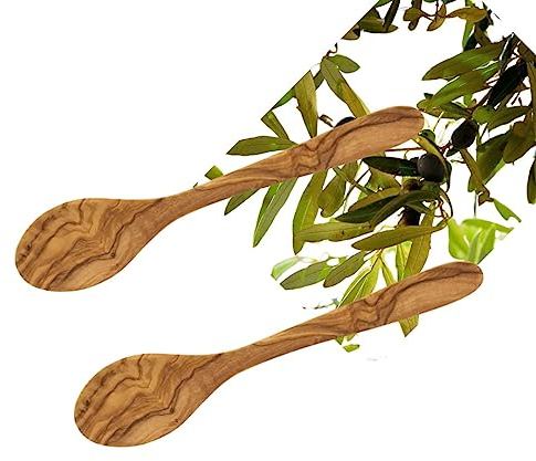 HOFMEISTER® Lot de 2 cuillères à soupe en bois d'olivier - Grain caractéristique - Bois d'olive - Cuillères pour bol et céréales - 21 x 4,2 x 1 cm (2 pièces)