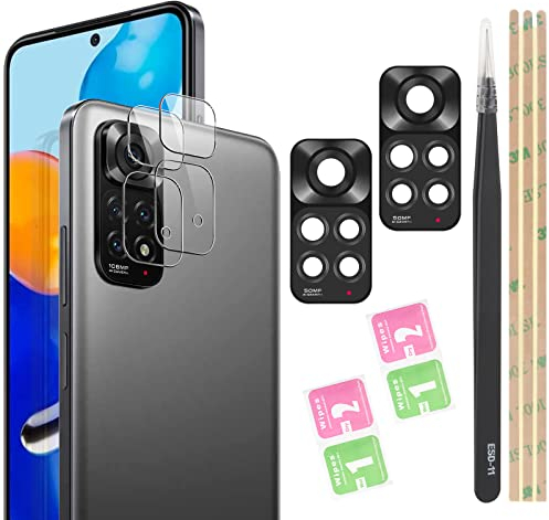 YHX-OU 6.43'' 2 Stück Kamera Linse Glas Ersatz für Xiaomi Redmi Note 11 4G 2201117TG Kameraglas hinten + 1 Stück für Redmi Note 11 4G Kamera Displayschutzfolie + Pinzette (Schwarz)