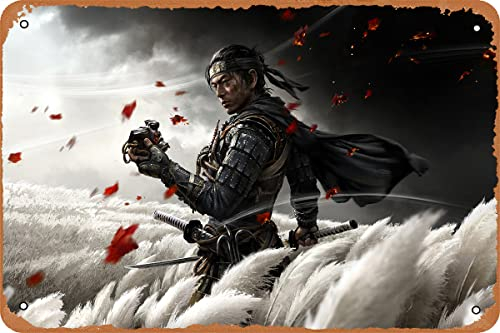 Whiasegry Ghost of Tsushima Game Poster Vintage Gaming Art Blechschild Samourai Schild 20,3 x 30,5 cm