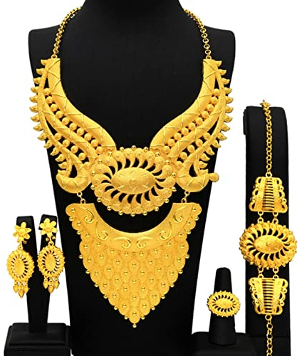 Dubai Big 4 Stücke Blume Afrikanische Goldschmuck Halskette Sets Für Frauen Braut Hochzeit Sets Trend Geschenke
