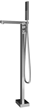 BERNSTEIN Standarmatur Badewanne NT7562 in Chrom Wasserhahn Auswahltasten für Wanneneinlauf und Handbrause Freistehende Wannenarmatur mit Cool-Body-Funktion Badezimmerarmatur Mischbatterie Edelstahl