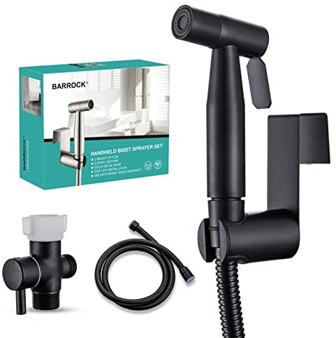 BARROCK Spruzzatore portatile per bidet per WC, kit di spruzzatura per pannolini in tessuto per bambini, set di accessori per bidet per il bagno per animali domestici e igiene femminile, nero opaco