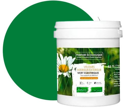 BOX DECO COULEURS Peinture naturelle écologique intérieur extérieur aspect velours Natura - 1L, Vert Electrique