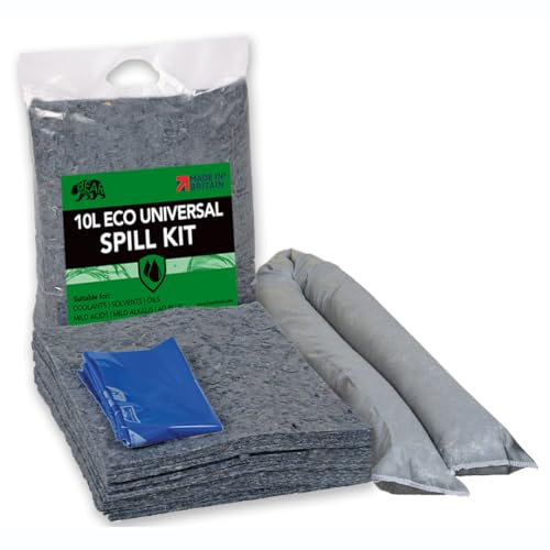 BearTOOLS Kit de contrôle des déversements écologique 10 L | Respectueux de l'environnement | 85 % de fibres naturelles recyclées | Réduit l'empreinte carbone | Solution absorbante durable | Huiles,
