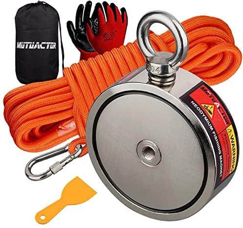 MUTUACTOR Doppelseitig kombiniert, 1000 kg, vertikal, magnetisch, Neodym, Kraft, Angeln, Magnet mit Augenschrauben, finden Sie die Kraft des Schatzes im Fluss