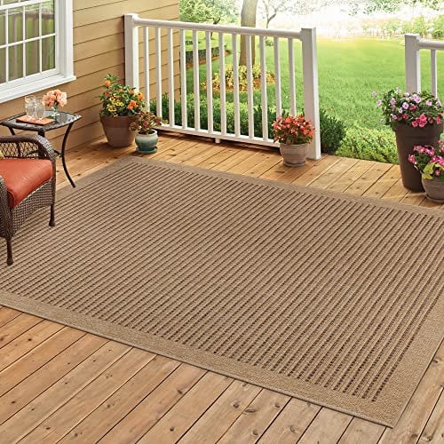 HomebyHome Outdoor Teppich Wetterfest 240 x 340 cm Natur Sisal und Jute Optik - Balkon Teppich Wasserfest Vintage Design Pflegeleicht - Waschbarer Teppich Küche, Garten, Terrasse und Camping