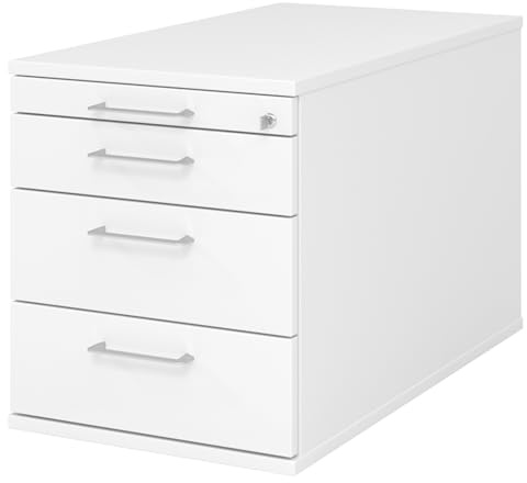 bümö Rollcontainer mit Schubladen, Container abschließbar aus Holz in weiß - Rollwagen für's Büro als Schreibtisch Unterschrank, Bürocontainer od. Schreibtischcontainer mit Bügelgriffe