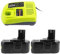 LabTEC 2 Packs RB18L50 Replacement Battery for Ryobi, 18V 5Ah with P117 USB Port Battery Charger Replacement for Ryobi P117 12V-18V One Plus Series, USB Charger Set for P107 P108 RB18L15 RB18L40