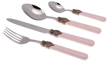 Rivadossi Sandro 1616S07 Set di Posate per 4 Persone, 16 Pezzi-Classic-100% Made in Italy, Artigianalità e Design, Acciaio Inox 18/10, Rosa