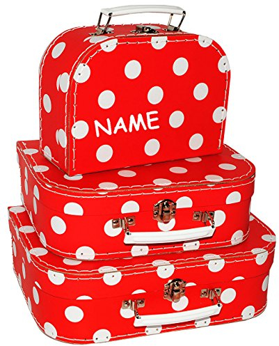 Koffer - GROß - rot & weiße Punkte - incl. Name - Pappkoffer - Puppenkoffer - Kinderkoffer - für Kinder & Erwachsene - ideal für Spielzeug und als Geldges..