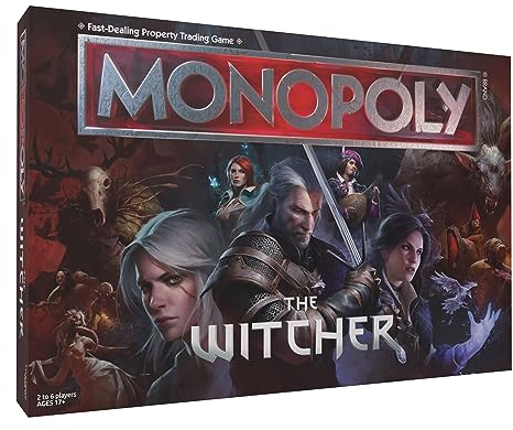 Monopoly The Witcher | Spielen Sie als Kristallschädel, flammendes Buch, Kaer Morhen, Laute und mehr, offiziell Lizenziertes Sammelspiel basierend auf beliebten Videospiel-Franchise