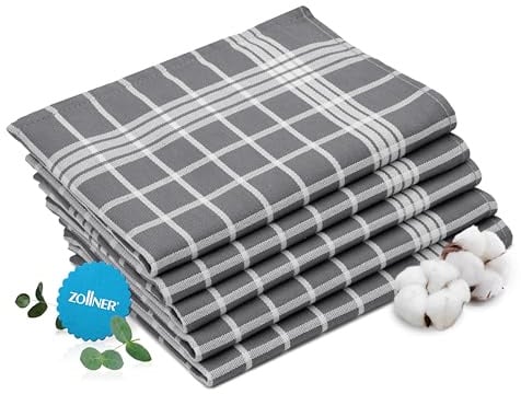 ZOLLNER 5er Set Geschirrtücher, 50x70 cm, 100% Baumwolle, grau weiß kariert