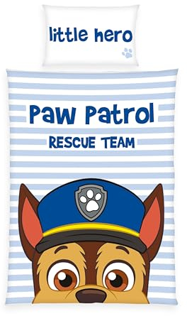 Herding Bettwäsche Paw Patrol, Kopfkissenbezug 40 x 60 cm mit Wende-Motiv, Bettbezug 100 x 135 cm, Mit Knopfleiste, 100% Baumwolle