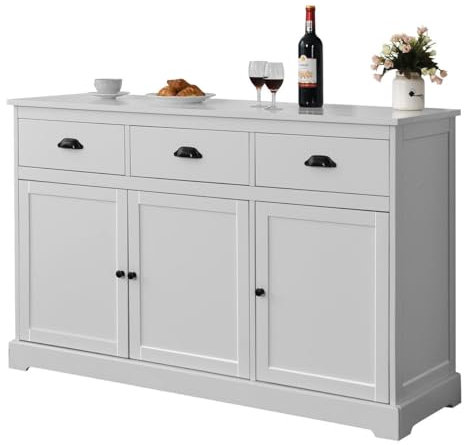 TANGZON Large Buffet Sideboard, Wooden Kitchen Storage Cabinet with 3 Doors, 3 Drawers & Adjustable Shelves, Buffet Cupboard Organiser for Dining Living Room Hallway, 136 x 42 x 86cm (Grey)