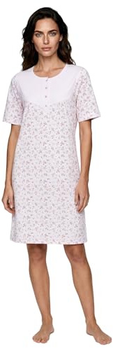Zeitlos Nachthemd Damen Kurzarm Zweigen Blüten Knöpfe M-6XL Knopfleiste Schlafshirt