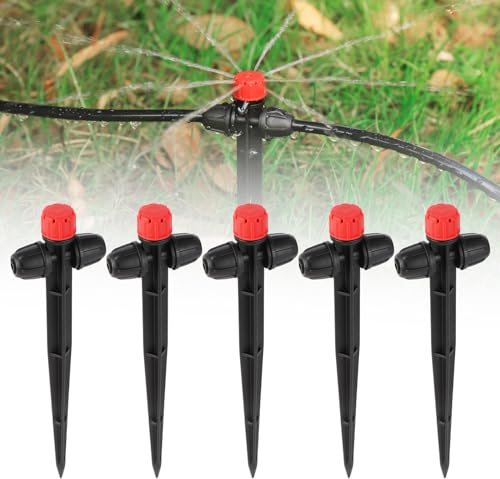 Tropfbewässerungsemitter, einstellbare 360-Grad-8-Loch-Tropfer mit Pfahl für 1/4-Zoll-Tropfbewässerungsschläuche, ideal für (4-7mm) Gartenschlauch-Bewässerungssystem (Rot 25Stück 8-Loch-Tropfer)