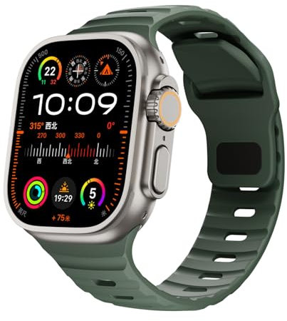 RYLIXAR Correa de Silicona Compatible con Apple Watch Ultra/Series 10/9/8/7/6/5/4/3/2/1/SE, 38-49mm, Deportiva (Verde militar, 42mm/44mm/45mm/49mm/46mm(series10)