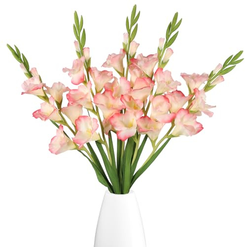 ICBOX 5 PCS Red Gladiolus Artificial Flowers 35.82 in Red Gladiolus Flowers | Silk Gladiolus Flowers Long Artificial Gladiolus Flowers for Wedding Party Baby Shower Centerpieces Bridal Bouquet Decor(Red)