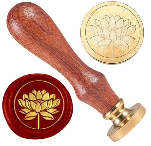 DELORIGIN Lotus Wachssiegelstempel Geprägter Stempel Versiegelung Vintage Elegant Abnehmbares Messingsiegel Holzgriff Für Hochzeits Verlobungs Party Einladungen Umschläge Geschenkverpackung