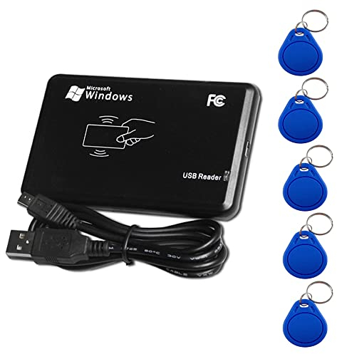 AOAMZ Lector de tarjetas RFID IC 14443A USB sin contacto + 5 llaves repetidoras de chip RFID de 13,56 MHz