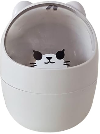 JVHLOV Desktop Trash Can with Lid, Mini Desktop Bin, Plastic Garbage Bin, Mini Desk Trash, Desk Trash Can with Lid, for Bathroom, Office, Dressing Table(White/Grey) (Grey)