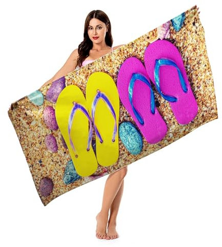 Dbvnnsy Serviette Microfibre, 60 x 30 Zoll Slipper Muster Extra große Strandtücher, weiches absorbierendes Mikrofaserbad Großes Strandtücher für Erwachsene Mikrofasertuch für Sommerstrandpool