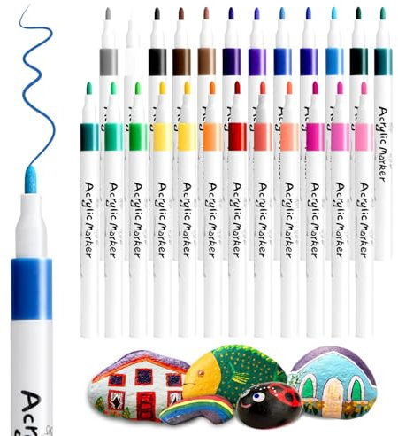 24 Colori Pennarelli Acrilici, Pennarelli a Vernice Acrilica per Pittura Permanenti Pennarello Acrilico Base d'acqua 2mm Impermeabile Pittura Arte Set per Tessuti Ceramica Stoffa Plastica Vetro