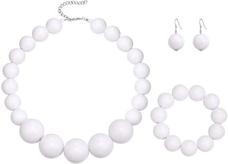 EVER FAITH Chunky große weiße Perlen Halskette für Prom Harz Boho Bib Statement Choker Ohrringe und Armband 1920s Halloween Cosplay Modeschmuck für Damen