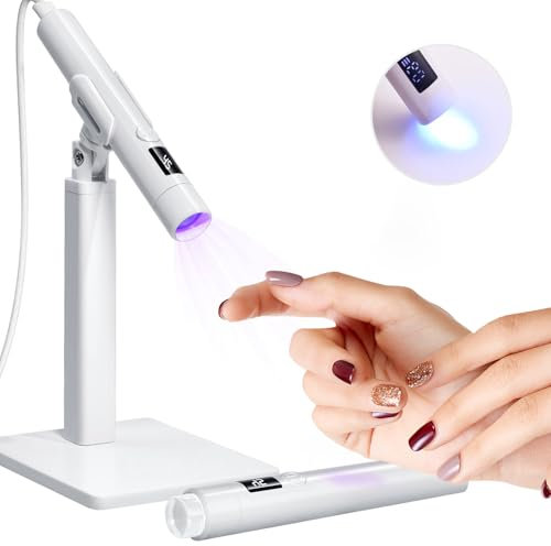 Sulives UV Nail Lamp - Portable Handheld Flash Cure with Stand, Mini Gel Nails UV Lamp for DIY, Travel, White