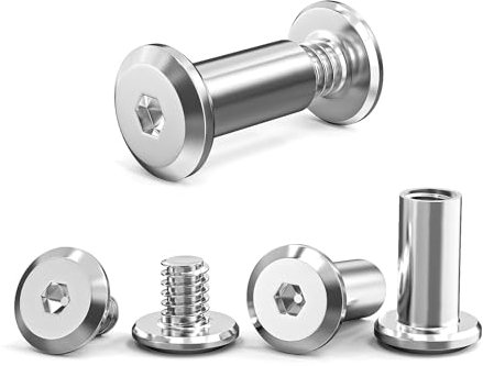 10 Tornillo de Conexión M6 x 15 mm, (10 Tornillos para Muebles, 10 Tornillos de Casquillo), Acero Inoxidable A2 V2A, Conector de Muebles, Conector de Armario para Conectar Muebles, Armarios, Aablas de