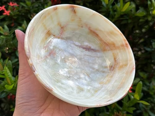 GAF TREASURES X-Large Green Onyx Crystal Bowl, 6 Green Onyx Stone Bowl, Decorative Crystal Bowl, Fruit Bowl, Natural Onyx Bowl