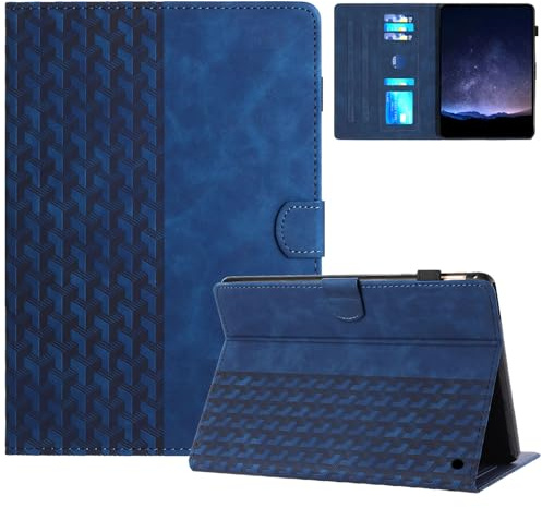 LMFULM® Hülle für Amazon Fire HD 10 2023 13th Gen (10,1 Zoll) PU Lederhülle Tasche Case mit Auto Schlaf/Wach Ständer Schutzhülle Flip Cover Baustein Druck Blau