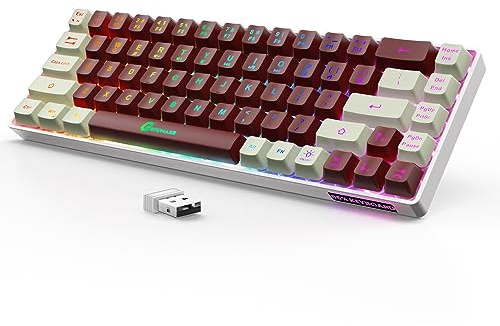 GEODMAER 65% Wireless Gaming Keyboard, Rechargeable Backlit Gaming Keyboard, 68 Keys Ultra-Compact Anti-ghosting No-Conflict Wireless Keyboard for PC Laptop PS5 PS4 Xbox One Mac Gamer (Red-White)