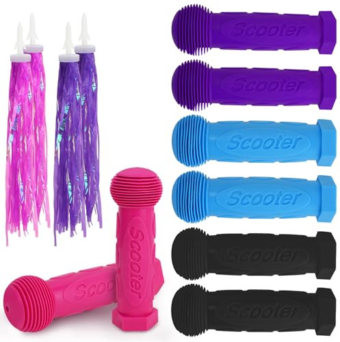 Lot de 4 paires de poignées de scooter pour enfants, poignées de vélo en caoutchouc avec 2 paires de serpentins, guidon antidérapant de 22 mm pour 2/3/4 roues Kid Kick Scooter, Tribike (4 couleurs)