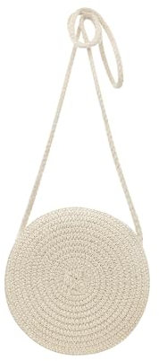 AdiStylinno Straw Bag for Women, Small Round Woven Shoulder Bag with Zipper, Fashion Crossbody Bag Bohemian Summer Beach Bag for Travel Daily Use (Beige)